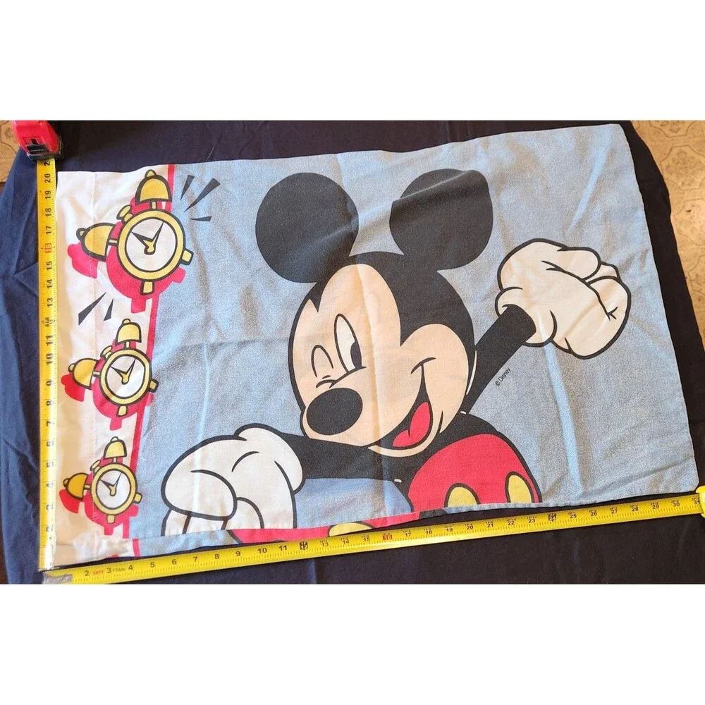 ONLY ONE! 1 Vintage Mickey Mouse Standard Pillow Case Wake Up Alarm Clock Disney